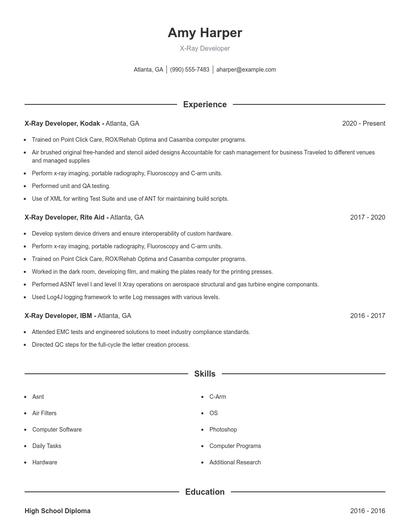 X-Ray Developer Resume