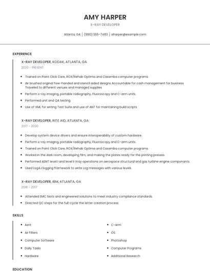 X-Ray Developer Resume