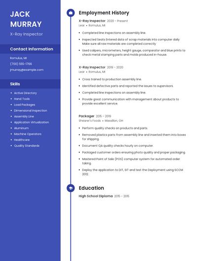 X-Ray Inspector Resume