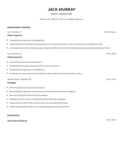 X-Ray Inspector Resume