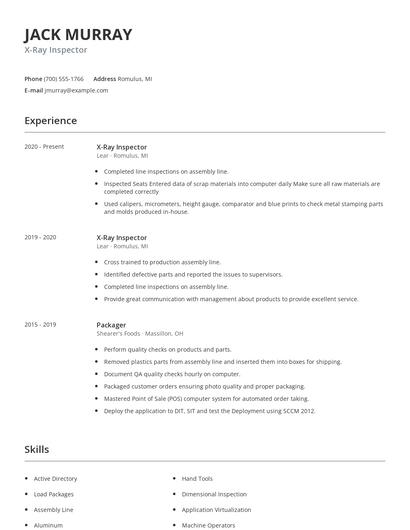 X-Ray Inspector Resume