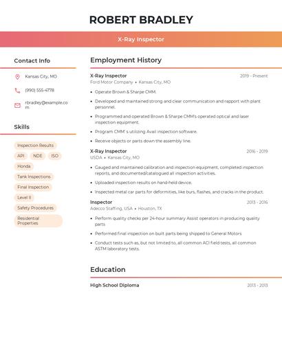 X-Ray Inspector Resume