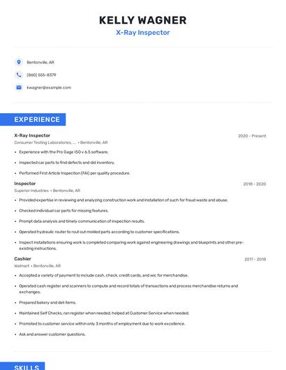 X-Ray Inspector Resume
