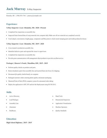 X-Ray Inspector Resume
