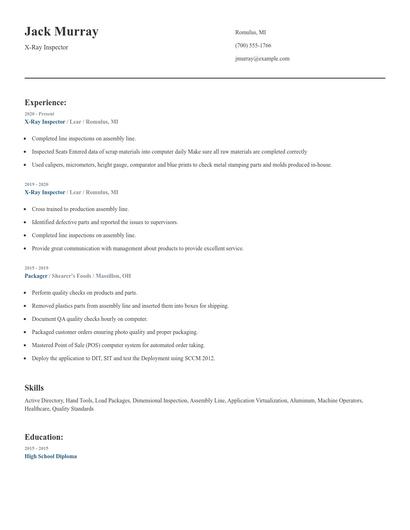X-Ray Inspector Resume