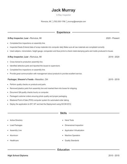 X-Ray Inspector Resume