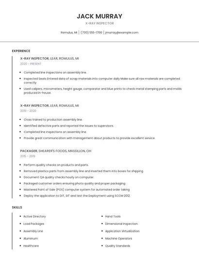 X-Ray Inspector Resume