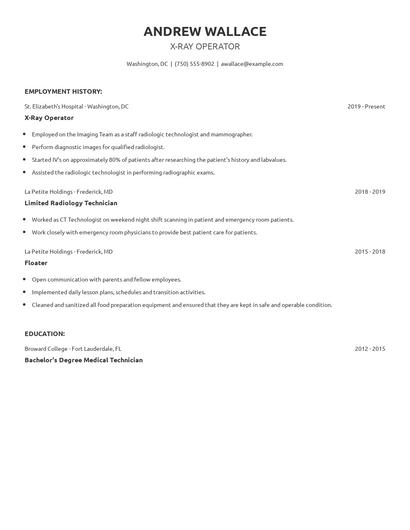 X-Ray Operator Resume