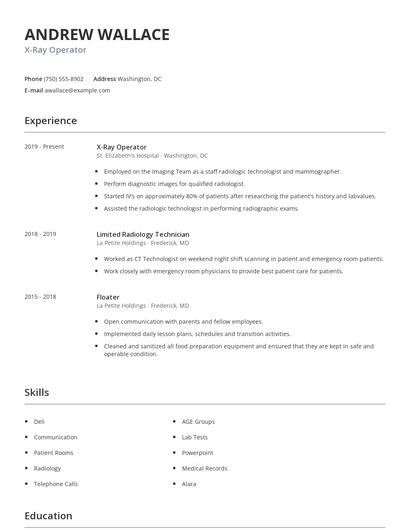 X-Ray Operator Resume