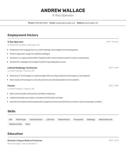 X-Ray Operator Resume