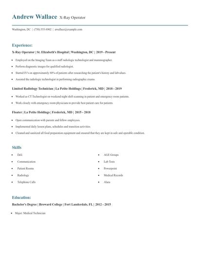 X-Ray Operator Resume