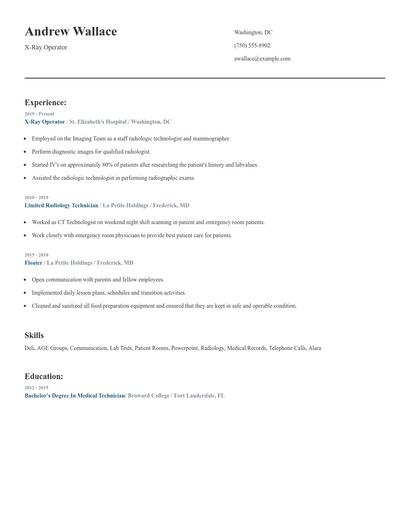 X-Ray Operator Resume