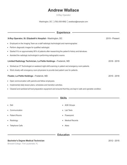 X-Ray Operator Resume