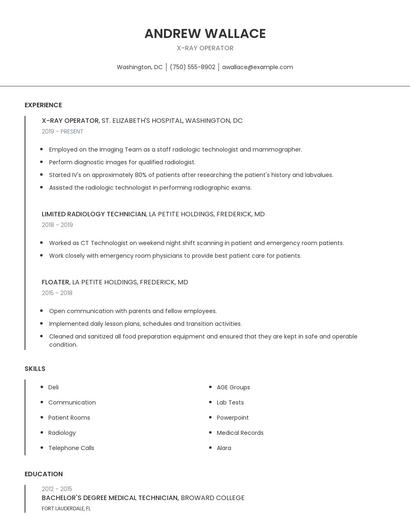 X-Ray Operator Resume