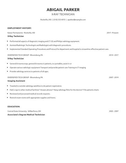 X-Ray Technician Resume