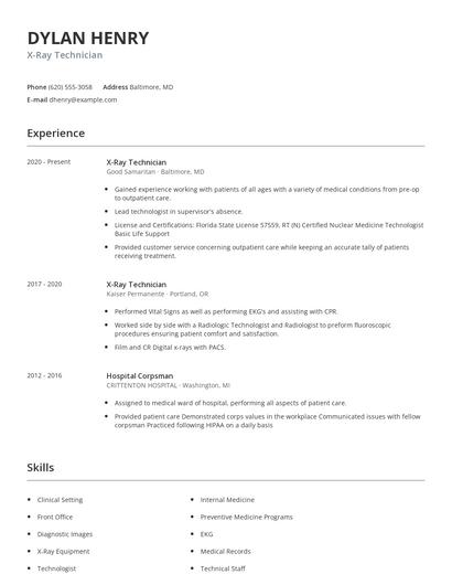 X-Ray Technician Resume