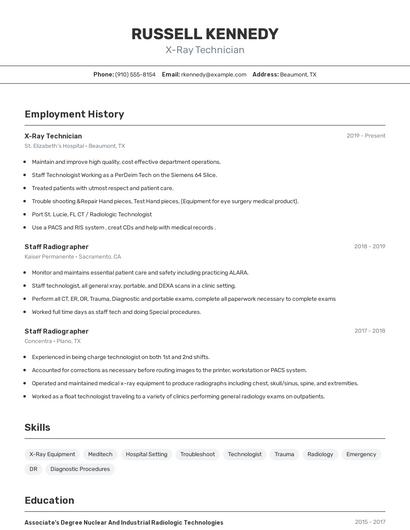 X-Ray Technician Resume