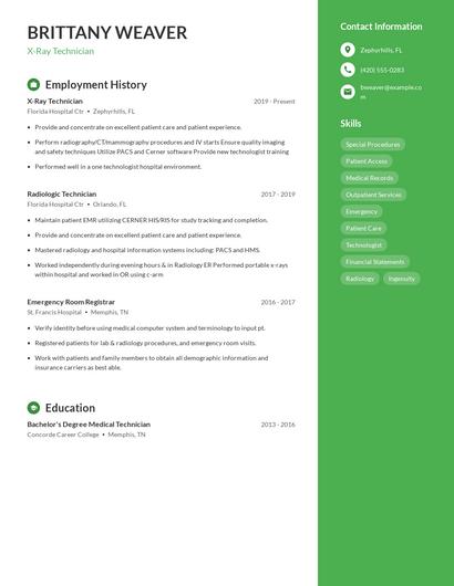 X-Ray Technician Resume