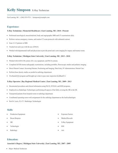 X-Ray Technician Resume