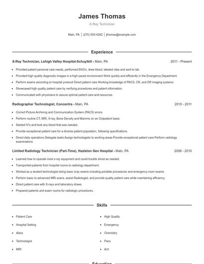 X-Ray Technician Resume