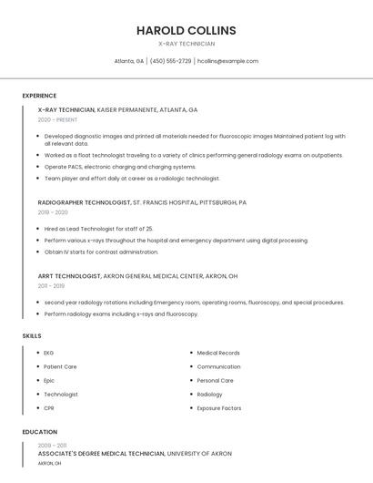 X-Ray Technician Resume