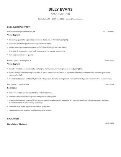 Yacht Captain Resume
