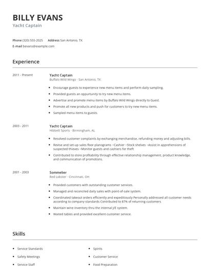 Yacht Captain Resume