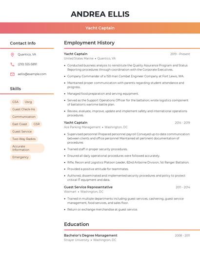 Yacht Captain Resume