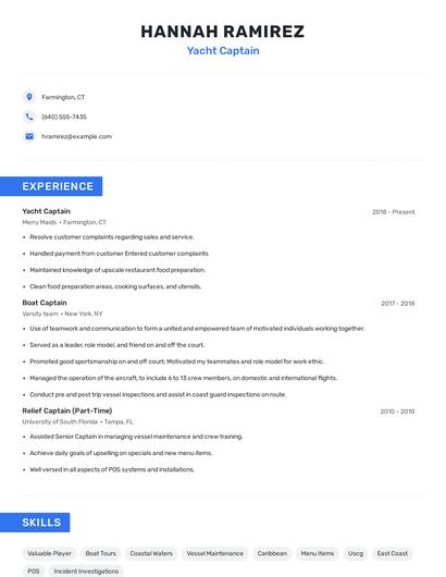 Yacht Captain Resume