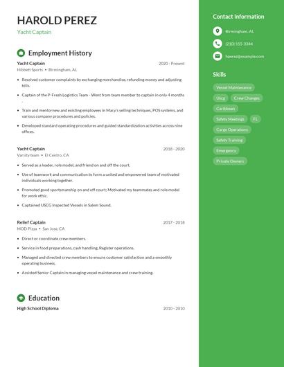 Yacht Captain Resume