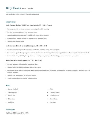 Yacht Captain Resume