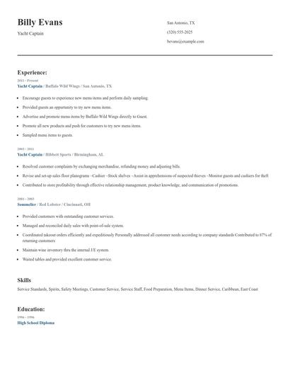 Yacht Captain Resume
