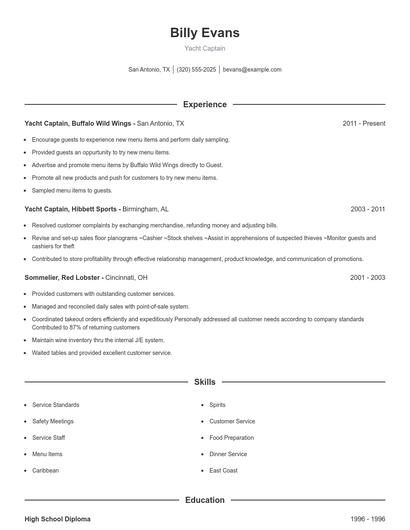 Yacht Captain Resume