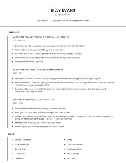 Yacht Captain Resume