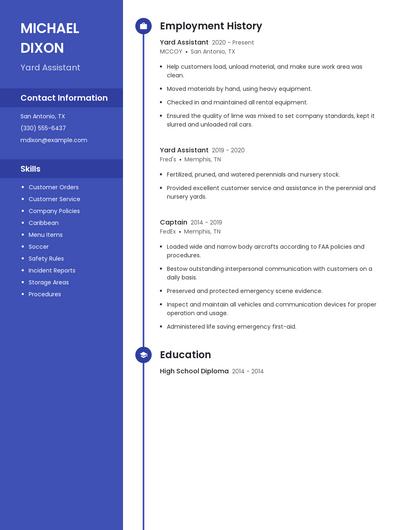 Yard Assistant Resume