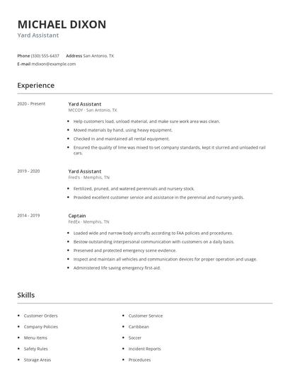 Yard Assistant Resume