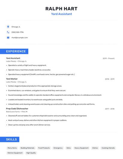 Yard Assistant Resume