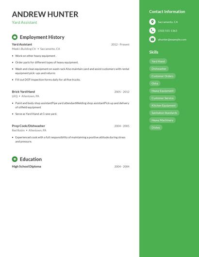 Yard Assistant Resume
