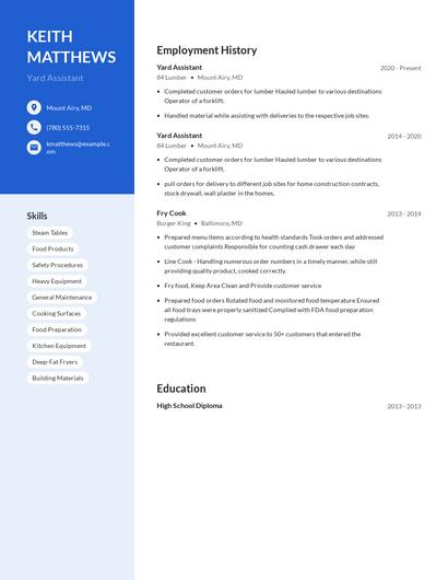 Yard Assistant Resume