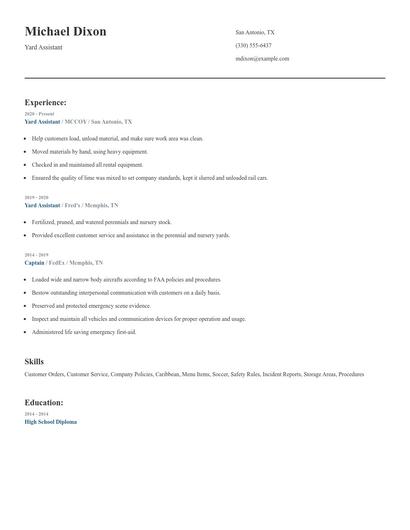 Yard Assistant Resume