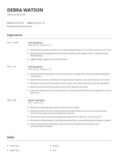 Yard Conductor Resume
