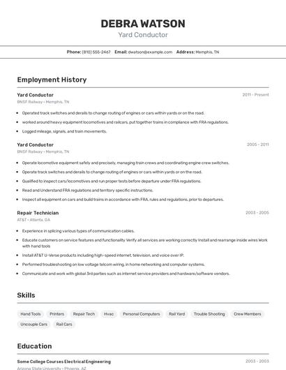 Yard Conductor Resume