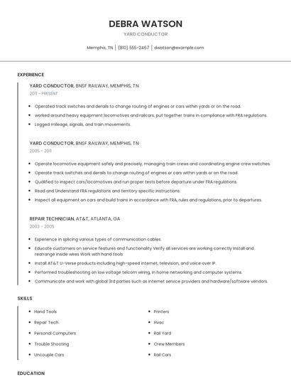 Yard Conductor Resume