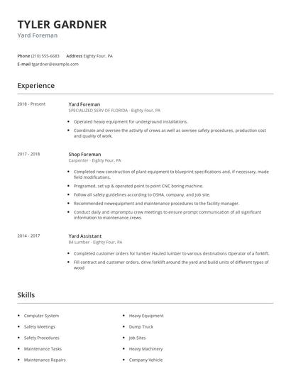 Yard Foreman Resume