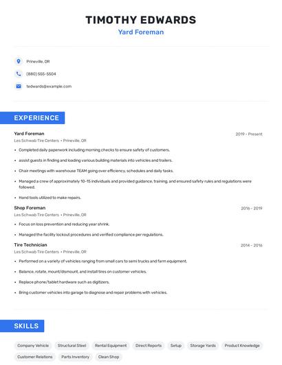 Yard Foreman Resume