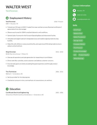 Yard Foreman Resume