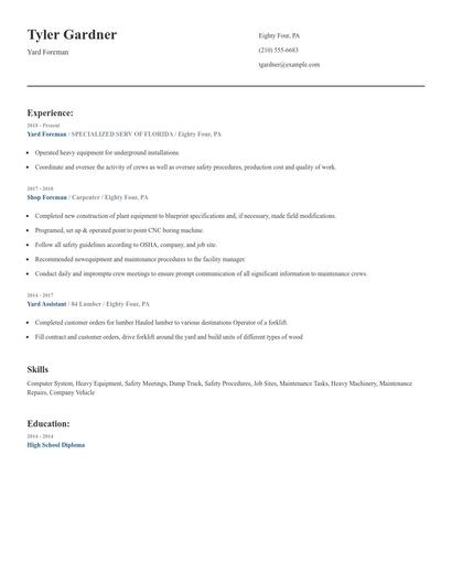 Yard Foreman Resume