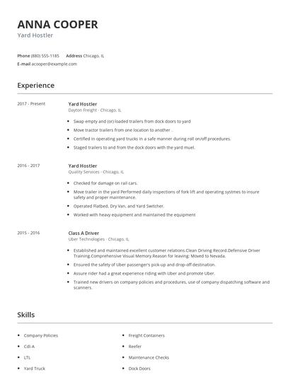 Yard Hostler Resume