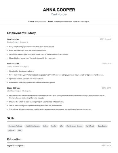 Yard Hostler Resume