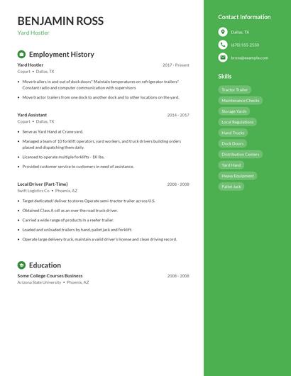 Yard Hostler Resume